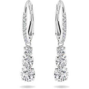 Crystal Drop Earrings White Dangle Pierced Rhodium Plated Gift Jewelry Box